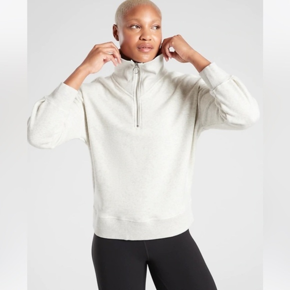Athleta‎ Cozy Karma 1/4 Zip Top Fog Grey Heather